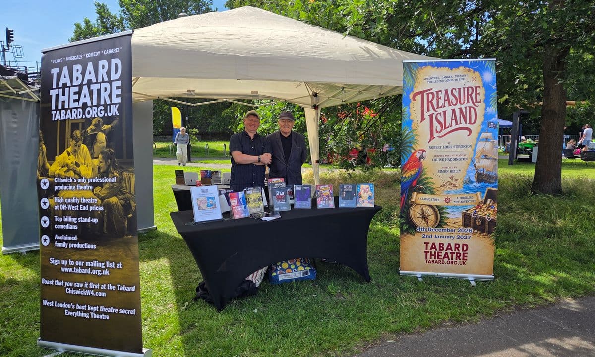 Nick Bromley and Simon Reilly promoting the Tabard Theatre at the Bedford Park Festival