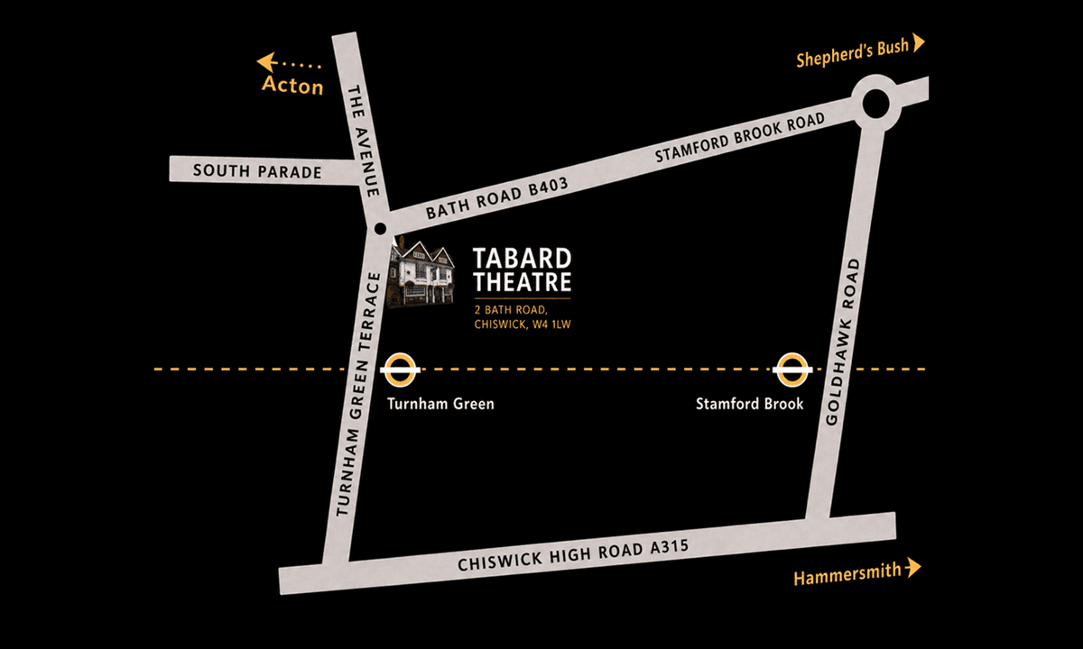 Map showing location of Tabard Theatre